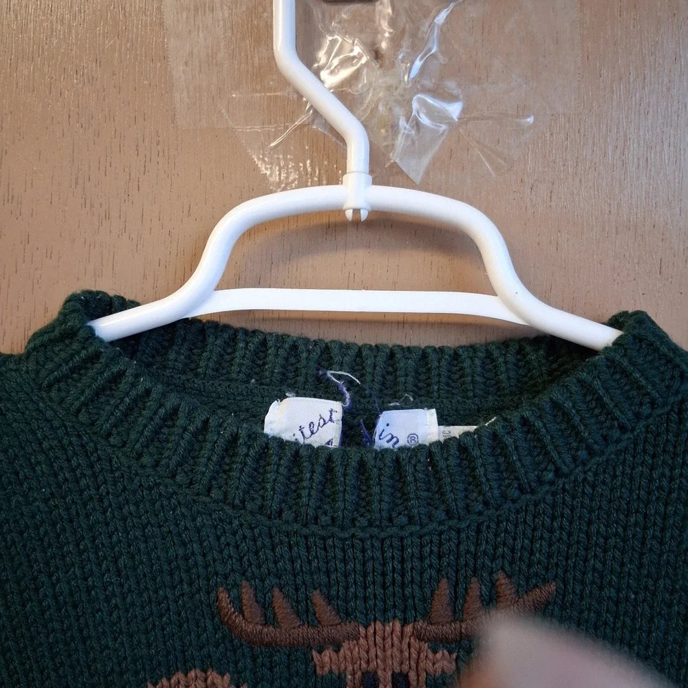 Vintage 90's Kitestrings Boys Sweater Sz 5/6 Lodge Moose Winter‎ EUC
